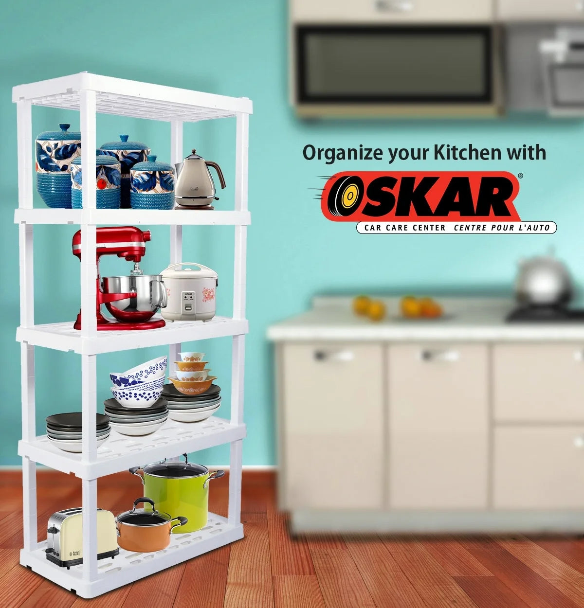Oskar Plastic Storage Shelves 5-Tier Garage Organizer 74"H x 36"W x 18"D, White 750lb Capacity