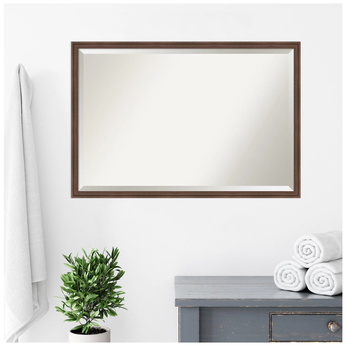 Amanti Art Florence Silver Beveled Wall Mirror 31.75 x 41.75 in.