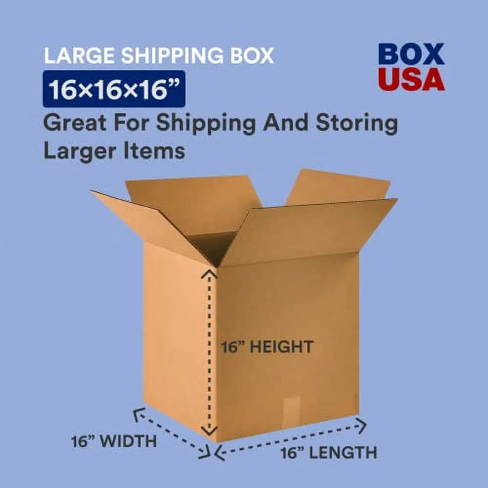 BOX USA Boîtes en carton ondulé 16 x 16 x 16, moyennes 16 po L x 16 po l x 16 po H, paquet de 25 - Boîtes d'expédition, d'emballage, de déménagement, de stockage pour la maison ou l'entreprise, boîtes en gros résistantes