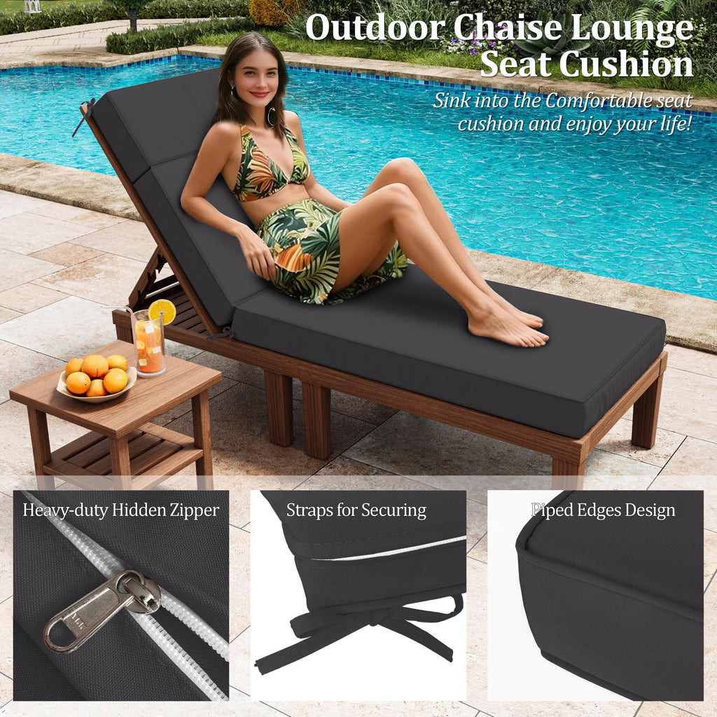 Kimunuk Outdoor Chaise Lounge Cushions set of 2, 80" x 26" x 4" Waterproof Pool Beach Recliner Replacement Cushions with Ties, Navy