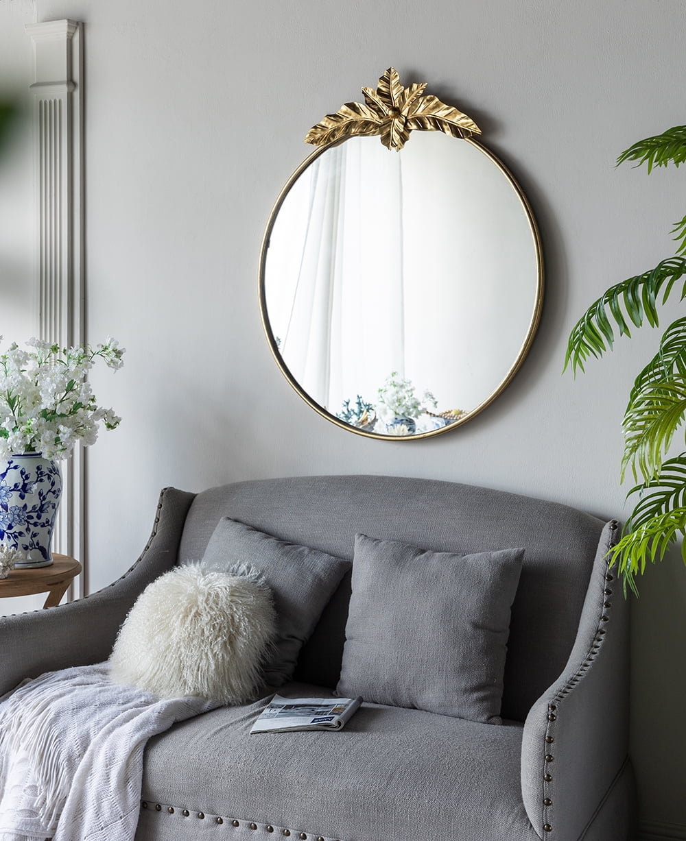 A&B Home Arched Gold Wall Mirror with Leaf Accent 39.6" x 2" x 35"
