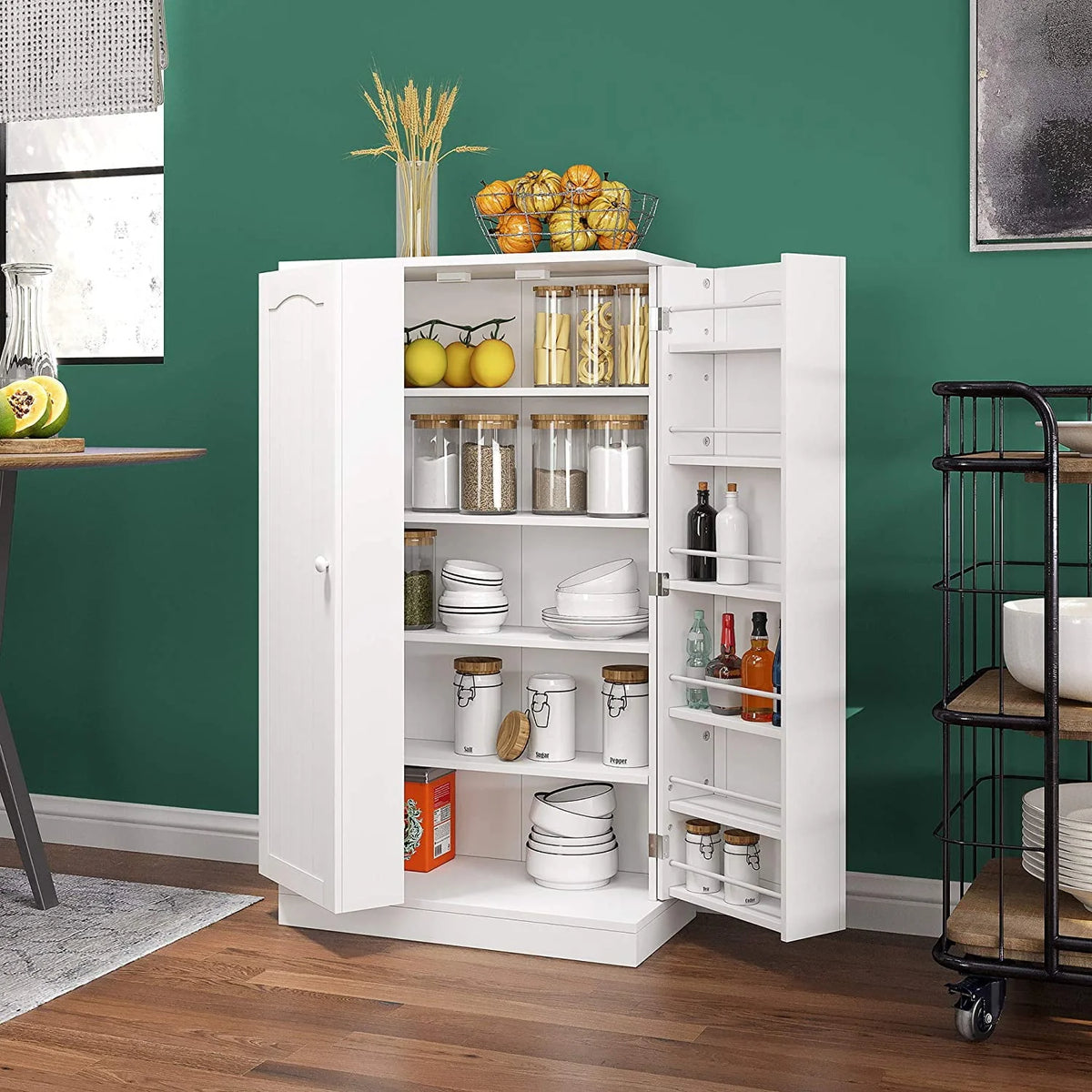 HOMEFORT 41" Kitchen Pantry, Farmhouse Pantry Cabinet, Storage Cabinet with Doors and Adjustable Shelves 41" H x 23.2" W x 12" D (White)