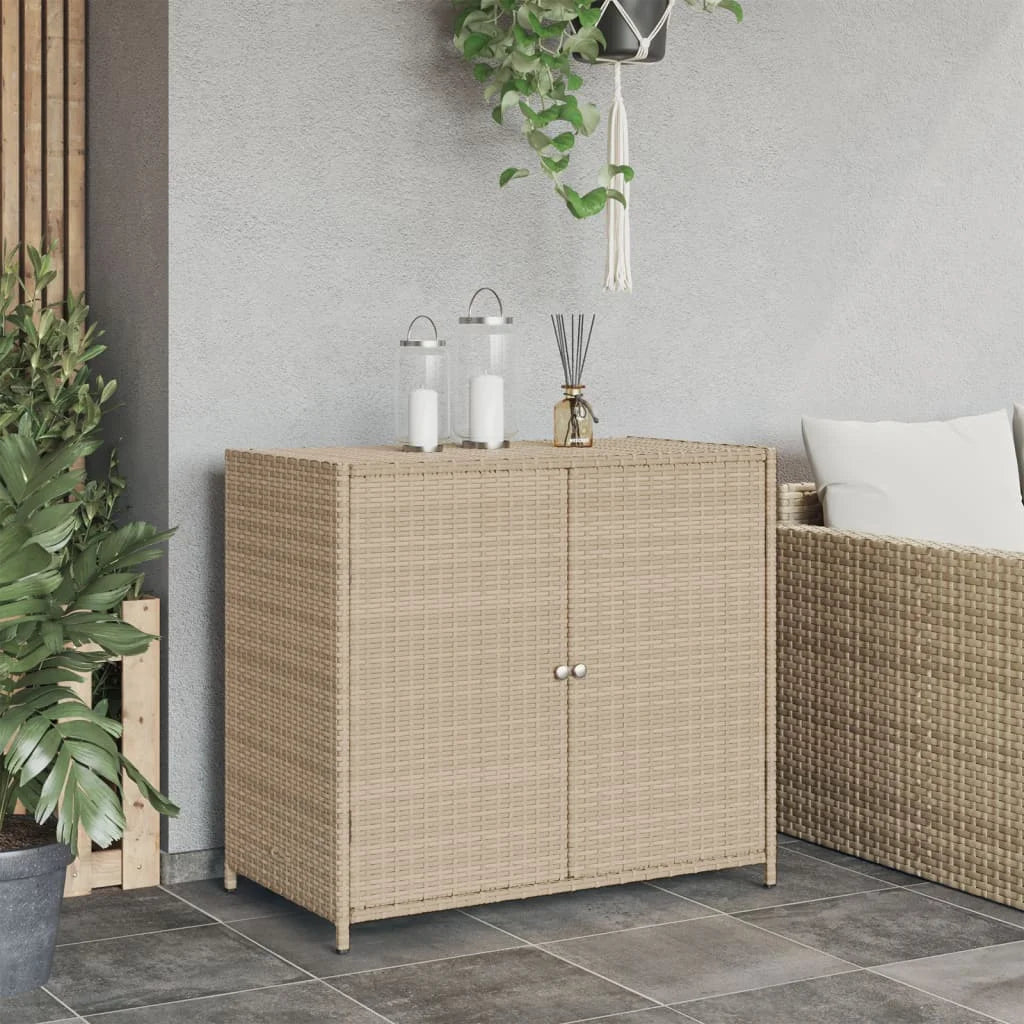 VidaXL Contemporary Poly Rattan Storage Cabinet, 32.7" x 17.7" x 29.9", Gray