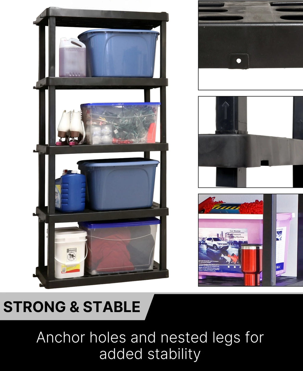Oskar Plastic Storage Shelves 5-Tier Garage Organizer 74"H x 36"W x 18"D, White 750lb Capacity