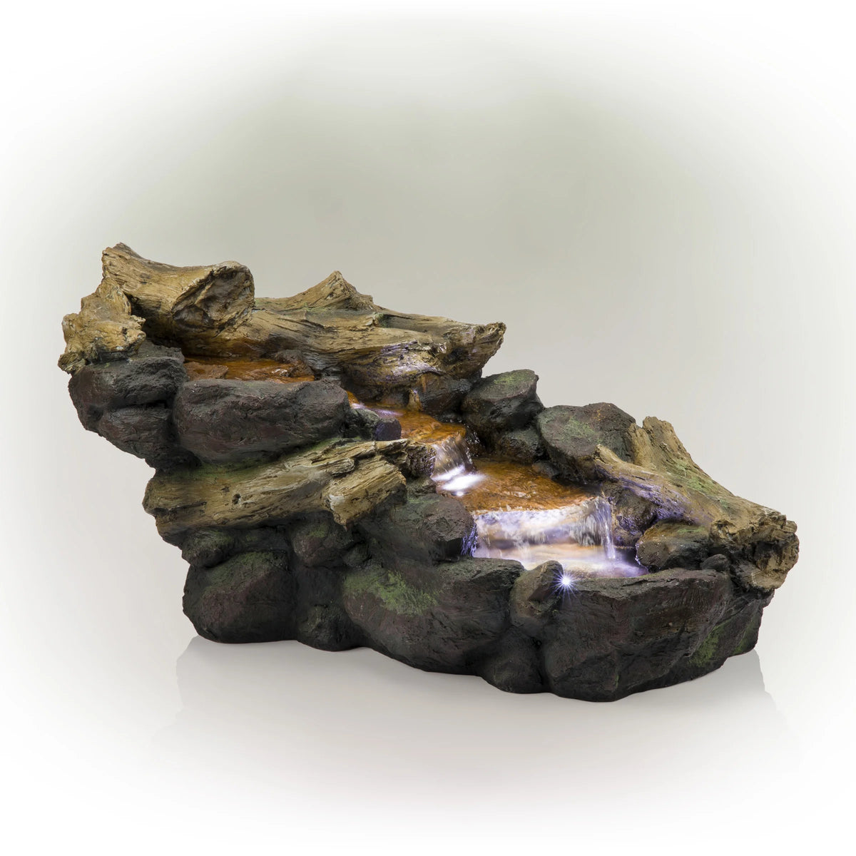 Fontaine de sol en polystone à cascade avec éclairage Alpine Corporation, 59 po x 16 po x 20 po, marron