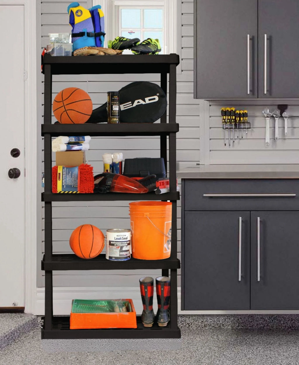 Oskar Plastic Storage Shelves 5-Tier Garage Organizer 74"H x 36"W x 18"D, White 750lb Capacity