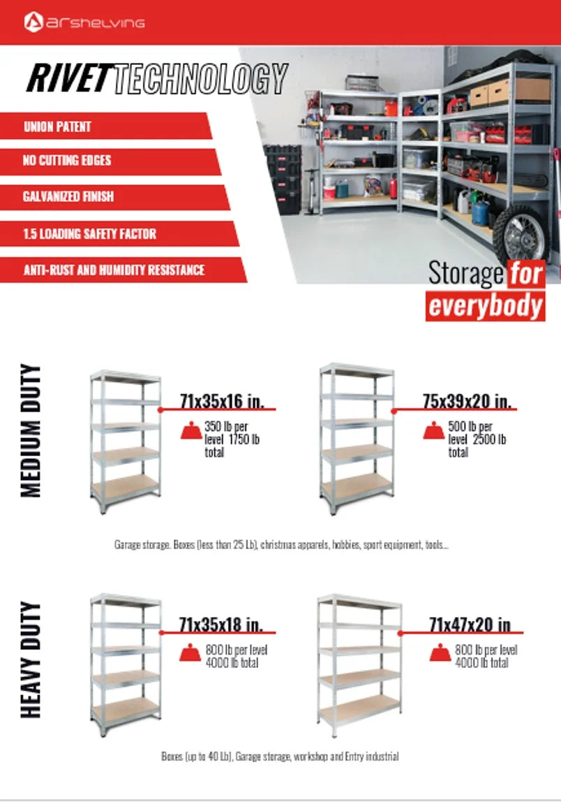 Ar Shelving 5- Tier Galvanized Steel Heavy Duty Garage Storage Shelving Unit with HDF Rack (39.2 in. W x 71 in. H x 20 in. D)