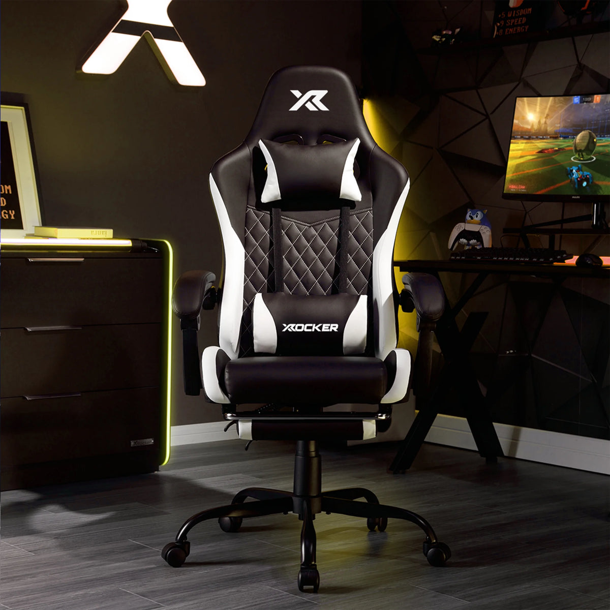 X Rocker Apex PC Gaming Chair with Massage Function and Footrest, Red