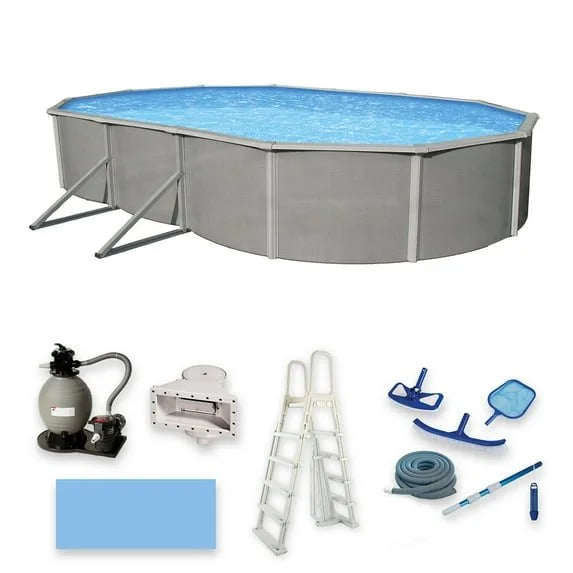 Belize 12-ft x 24-ft Oval 52-in Deep 6-in Top Rail Metal Wall Swimming Pool Package
