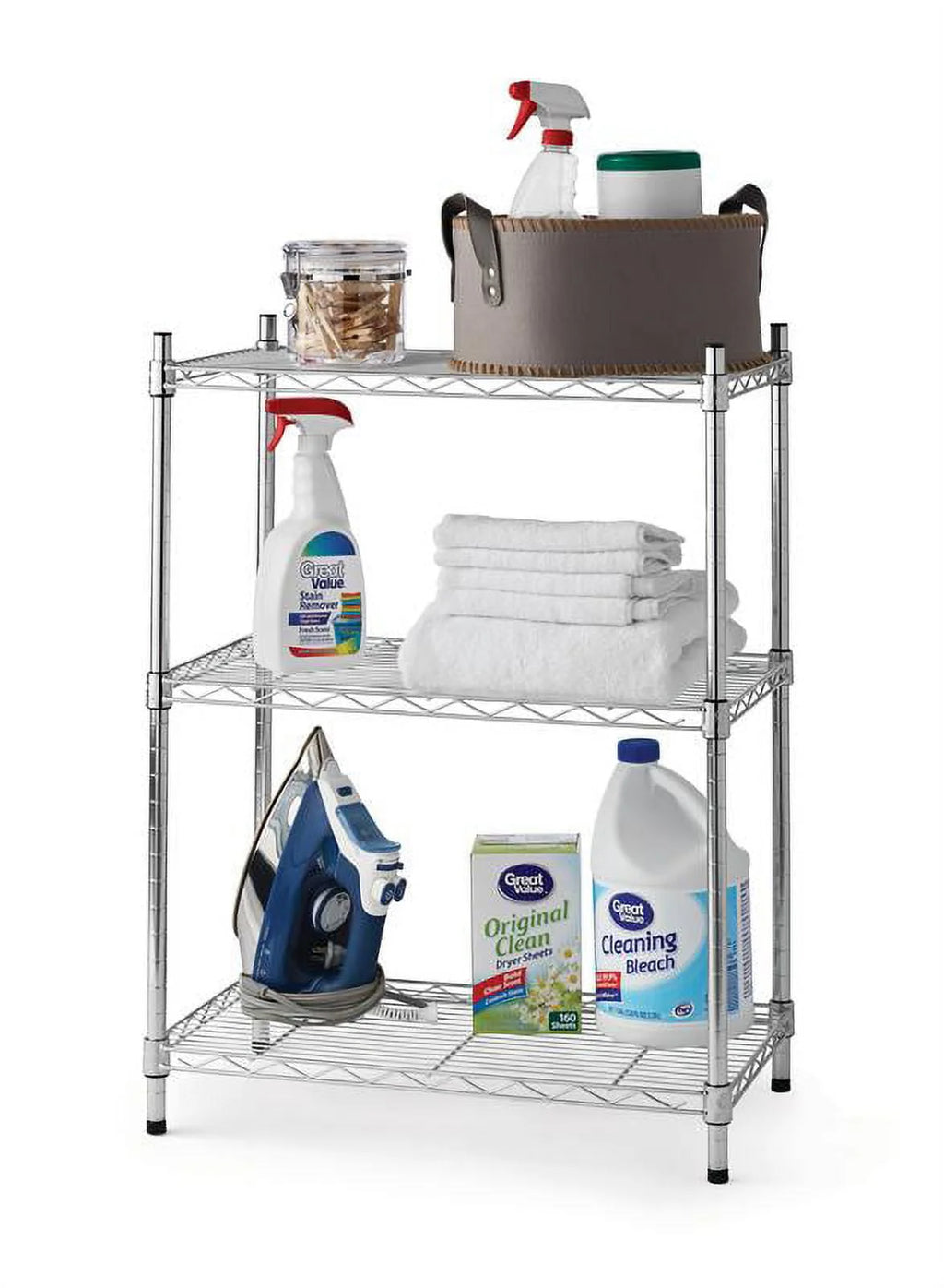 Hyper Tough Steel 3-Tier Storage Shelf Unit 30.6"H x 23.2"W x 13.4"D, 750lb Total Capacity, Chrome