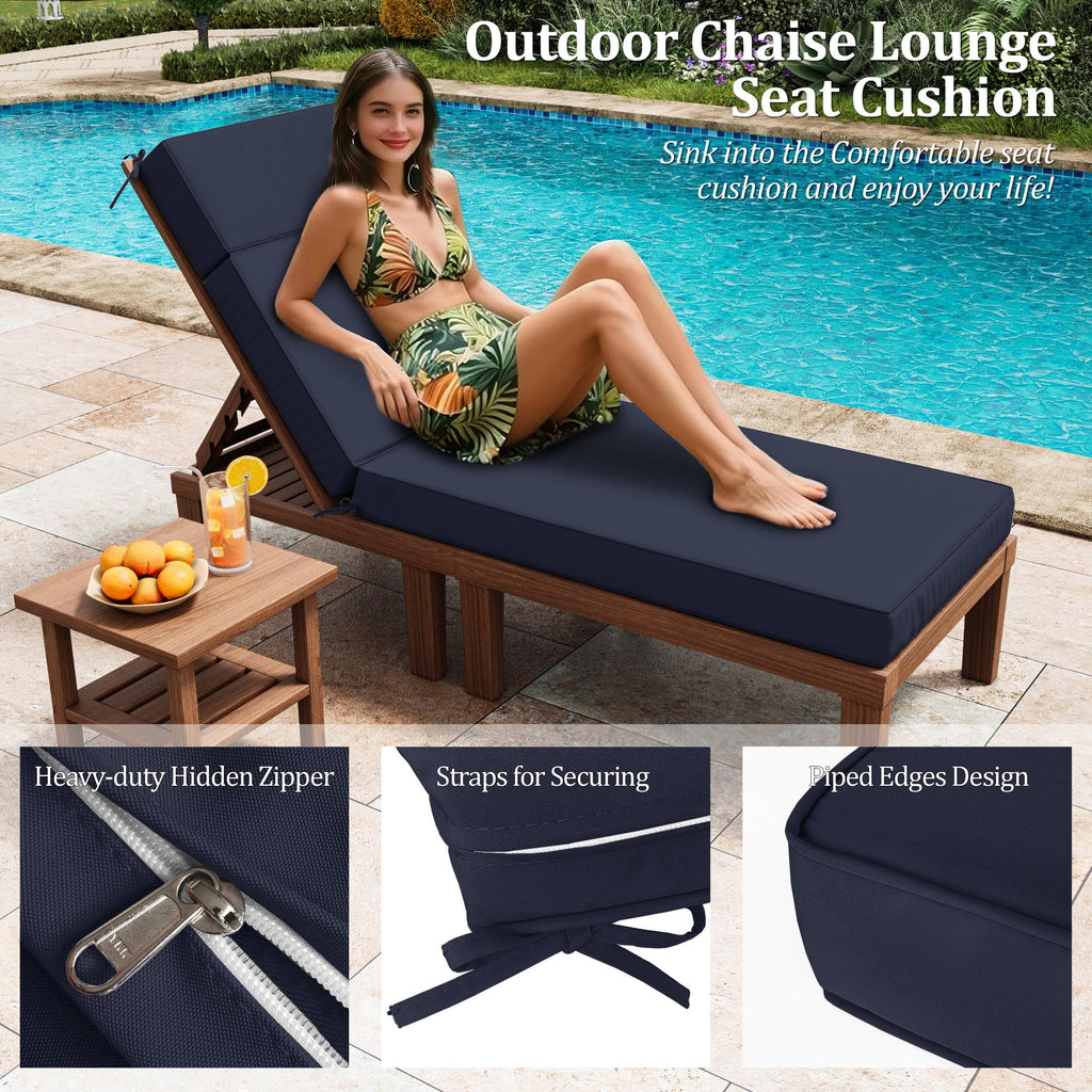 Kimunuk Outdoor Chaise Lounge Cushions set of 2, 80" x 26" x 4" Waterproof Pool Beach Recliner Replacement Cushions with Ties, Navy
