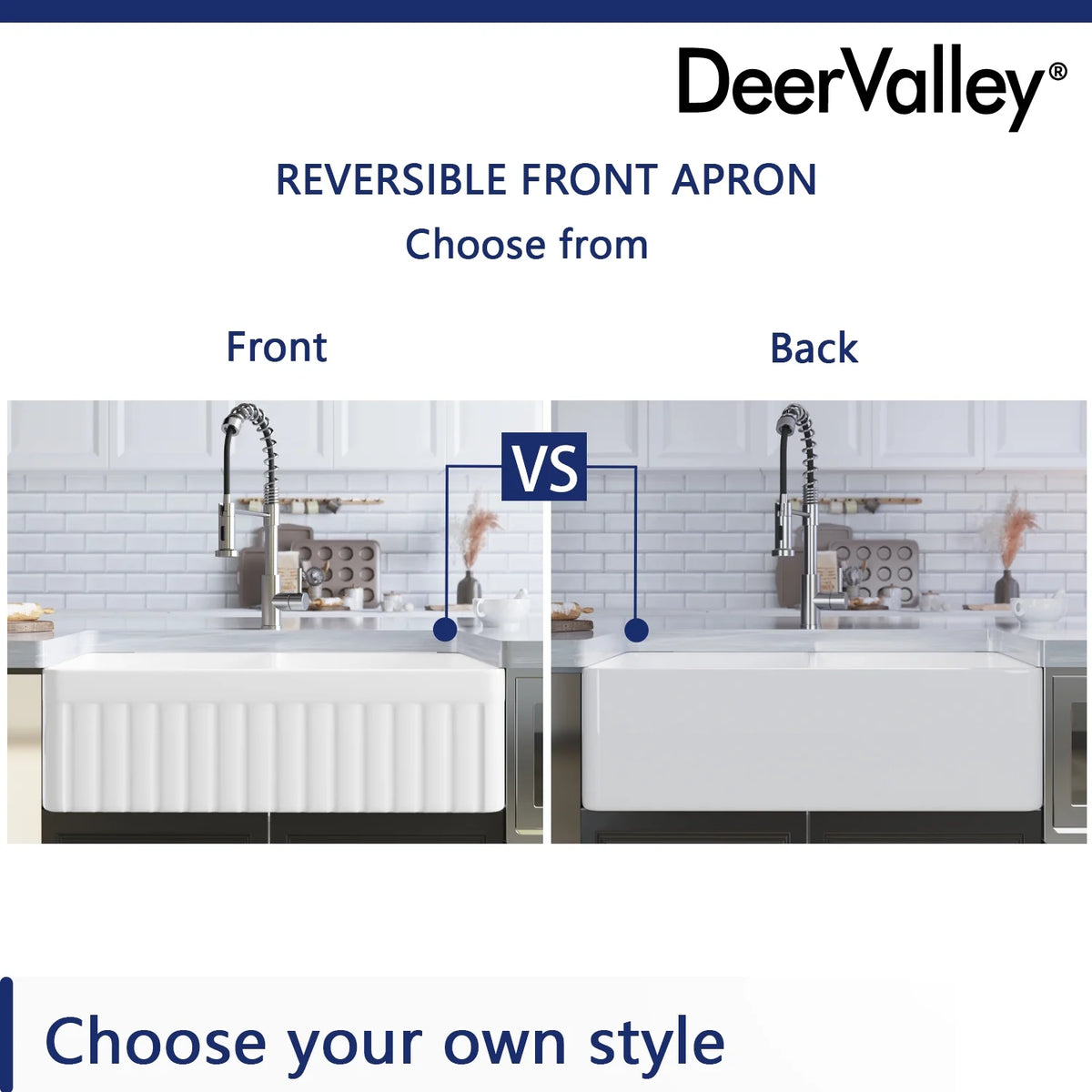 DeerValley Nova DV-1K503 Fireclay White Double Basin Farmhouse Kitchen Sink with Grid & Basket Strainer (33"L x 18"W x 10"H)