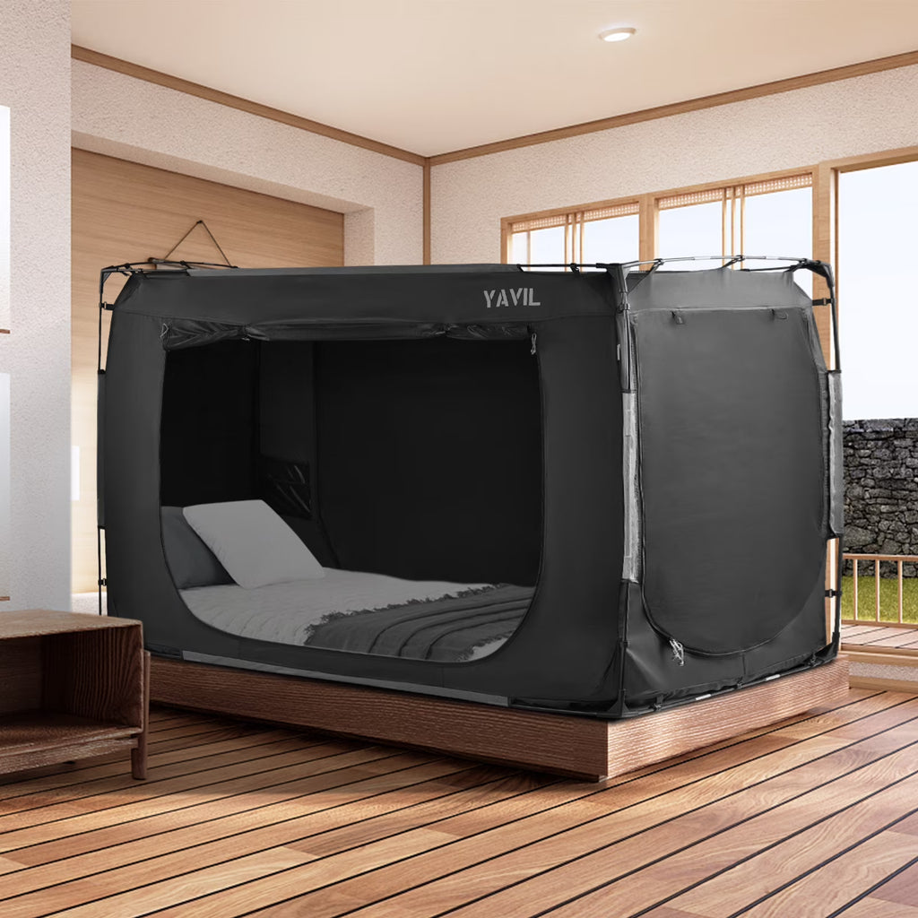 Tente de lit YAVIL, format double, pop-up portable, filet de confidentialité pour sommeil, 3 portes, 190,5 x 137 x 119 cm, 4,5 kg