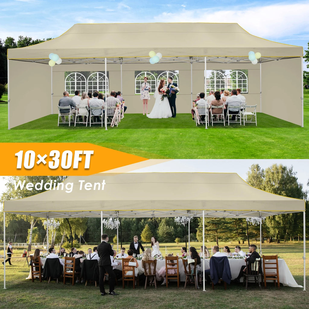 HOTEEL 10ft x 30ft Khaki Pop Up Outdoor Canopy, Waterproof