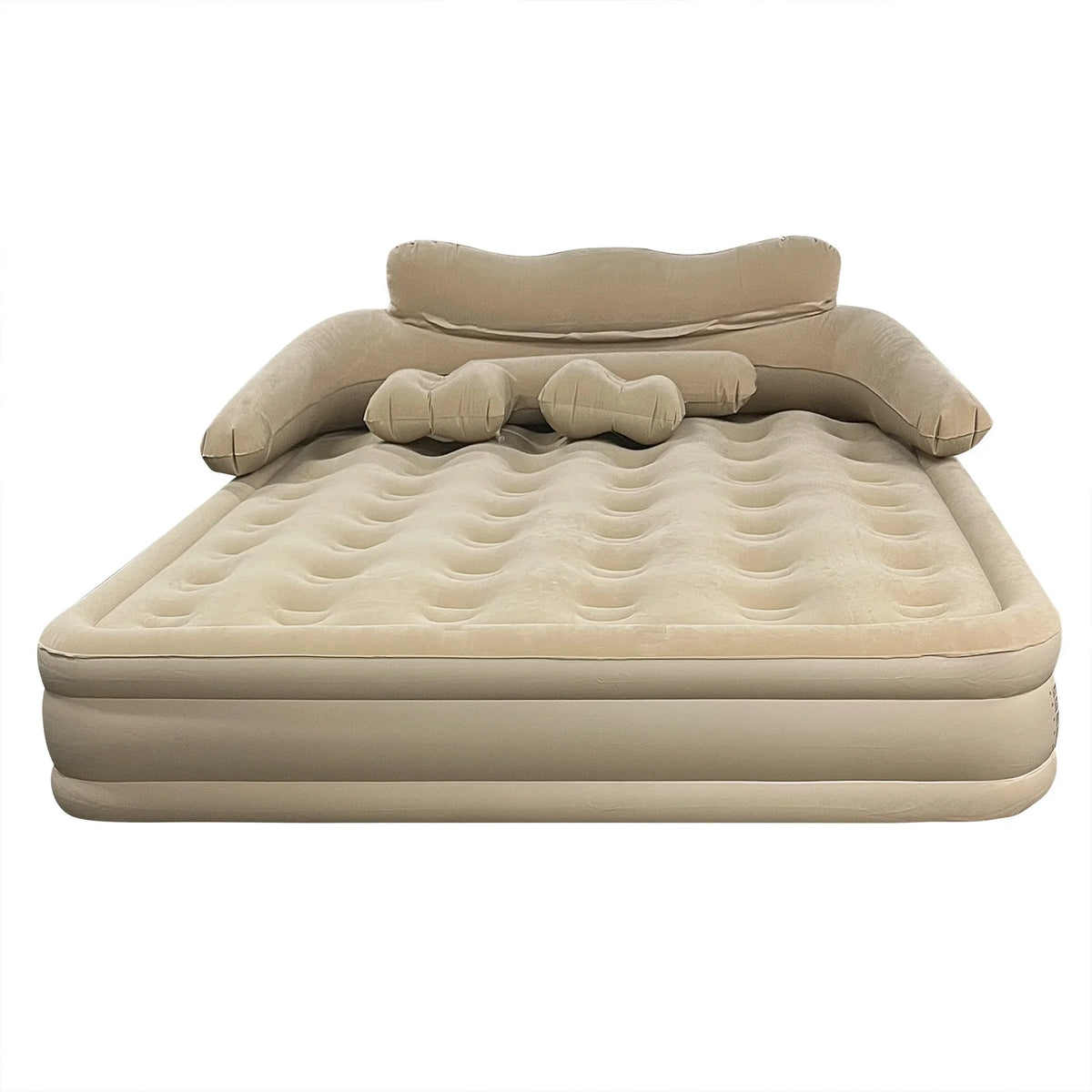 Buric double bed Extra Large Size Air Mattress with Headboard - Dual Pump, Inflatable Camping Airbed Electric(Beige75.5" x 71.6" x 15.7")