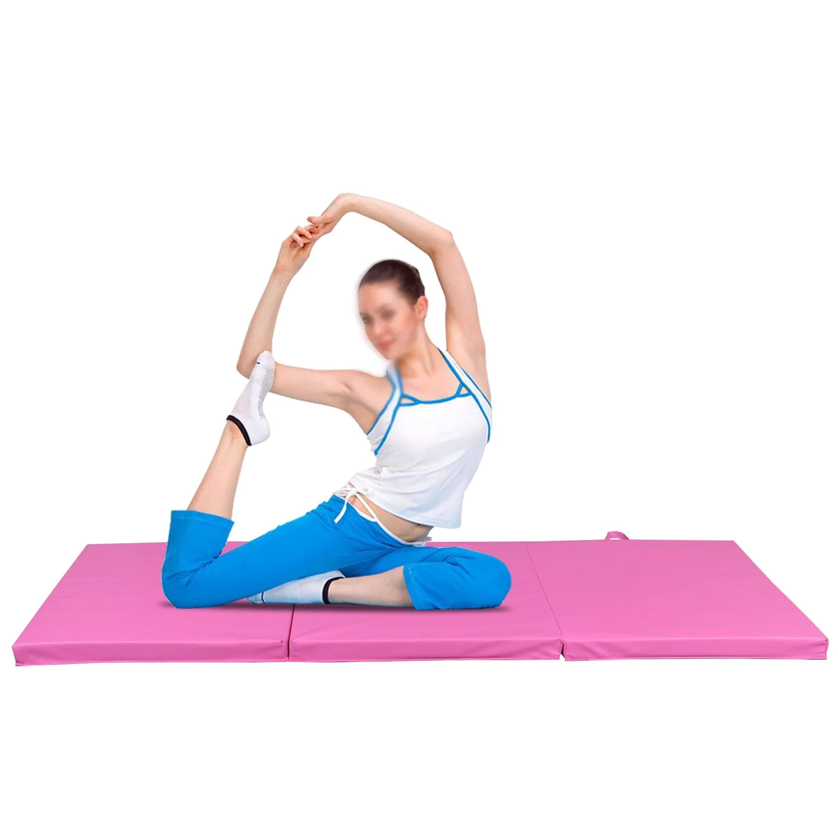 Tapis d'exercice et de yoga pliable ZENY 6' x 2' x 2" en cuir PU, antidérapant avec poignées de transport, rose