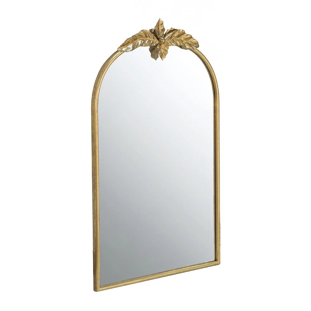 A&B Home Arched Gold Wall Mirror with Leaf Accent 39.6" x 2" x 35"