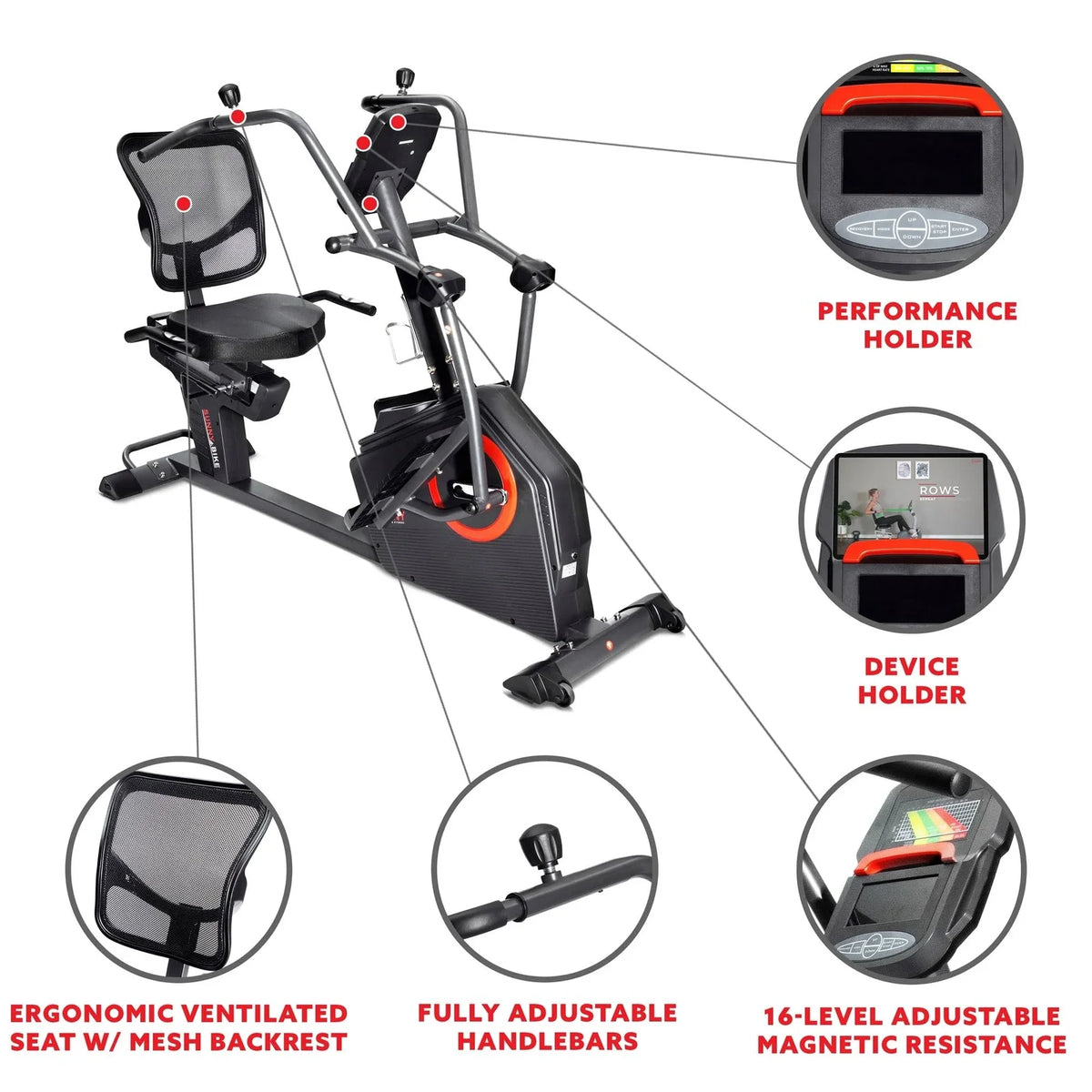 Vélo elliptique assis connecté Sunny Health & Fitness – SF-RB4886 SMART