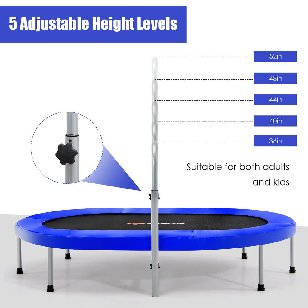 Goplus Adjustable Handrail Foldable Trampoline, Blue, 59.50" x 35.50" x 52.00"
