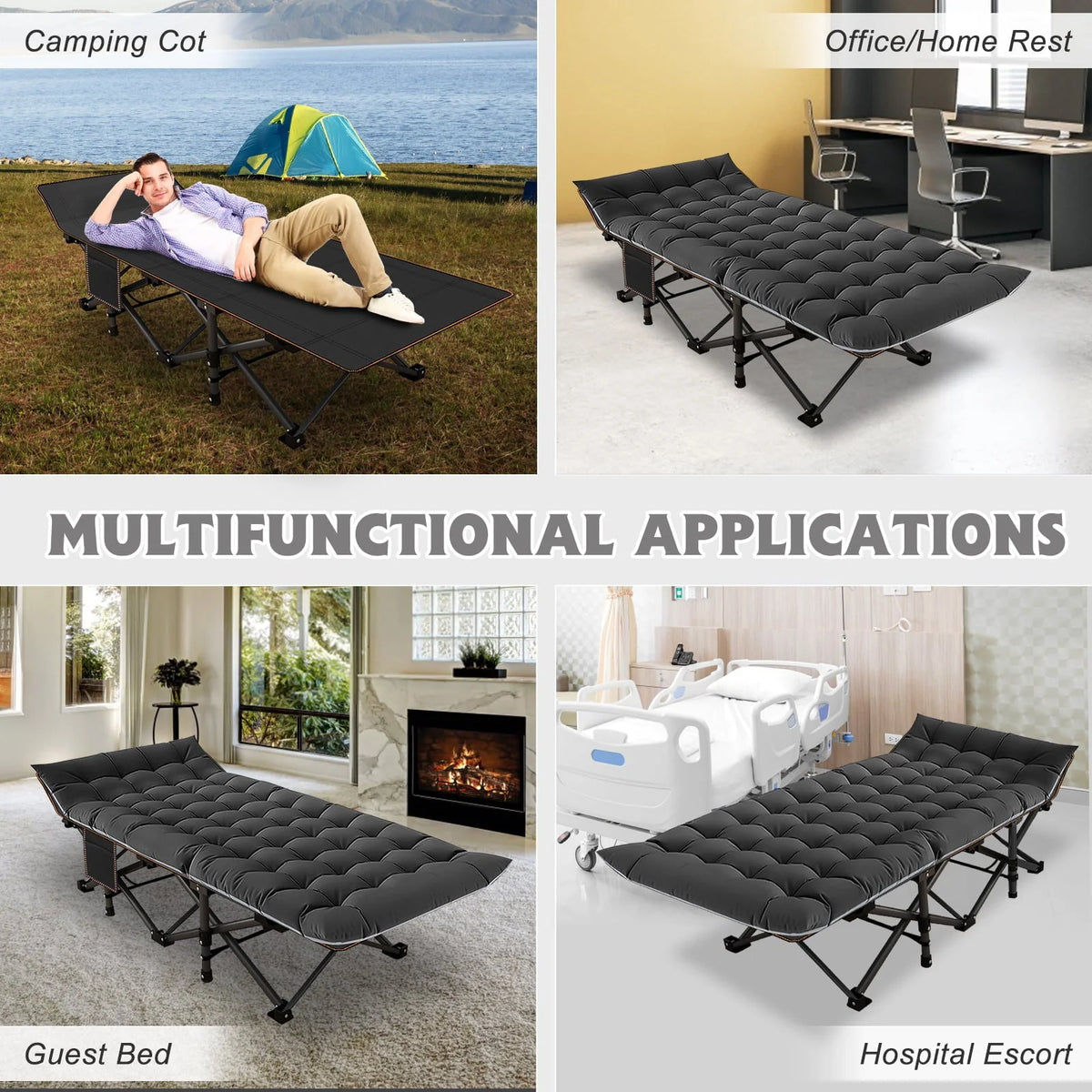 MOPHOTO Adults Folding Camping Cot, Oxford Folding Cot Portable Outdoor Military Sleeping Bed, Camping Cot with Mattress&Carry Bag, 75" x 28"x 14"