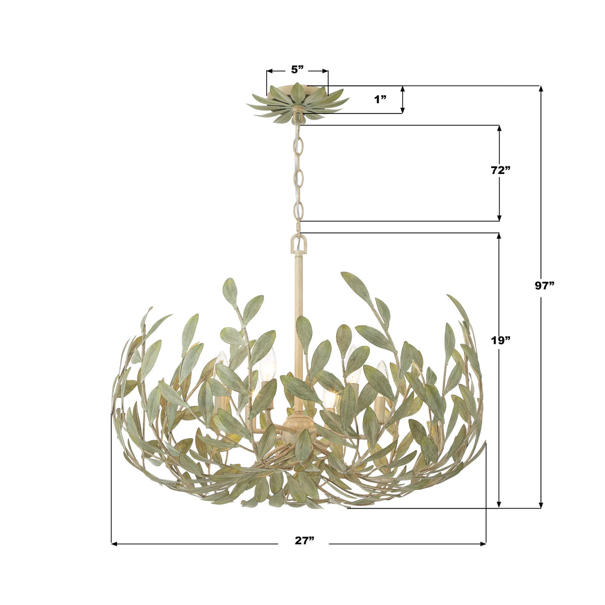 Lustre Crystorama Broche à 6 lumières, or antique - 27 po L x 19 po H x 27 po P