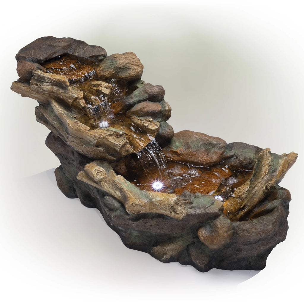 Fontaine de sol en polystone à cascade avec éclairage Alpine Corporation, 59 po x 16 po x 20 po, marron