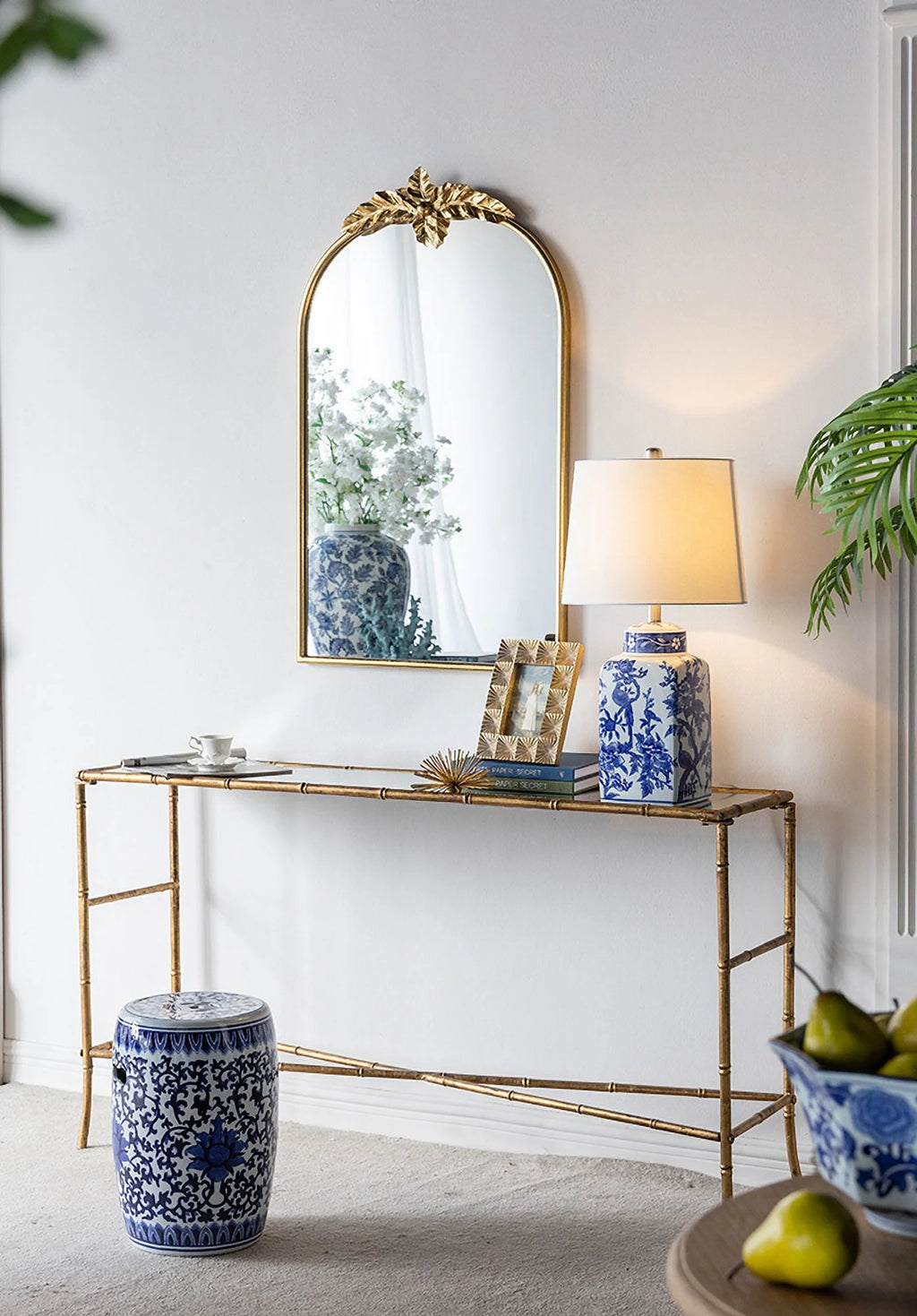 A&B Home Arched Gold Wall Mirror with Leaf Accent 39.6" x 2" x 35"