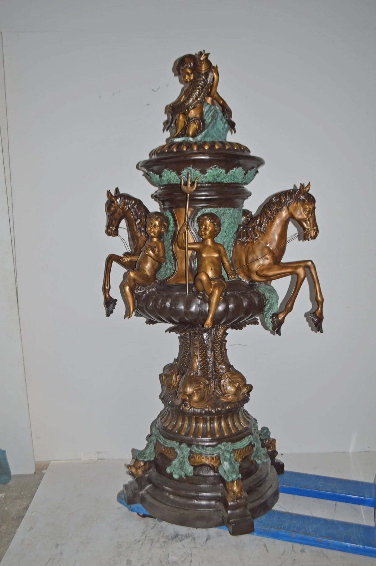 Seven feet tall Bronze, Tiered Outdoor pond Fountain - Size: 46"L x 46"W x 84"H.