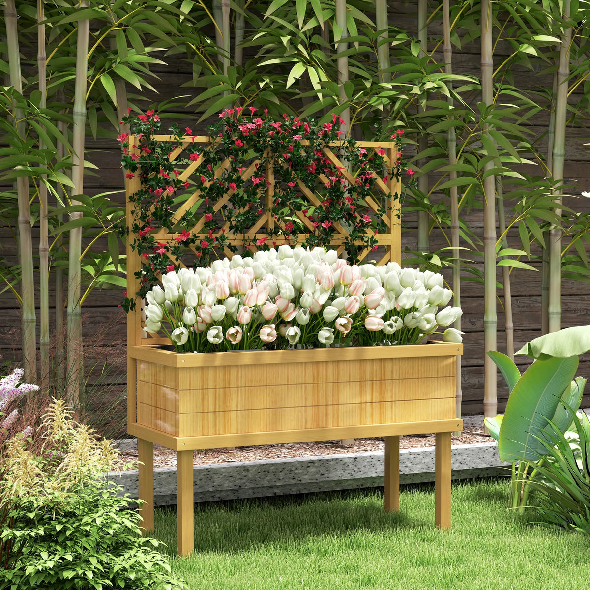 Jardinière surélevée GHooa avec treillis pour plantes grimpantes 104,8 cm L x 45,1 cm P x 139,7 cm H - Gris