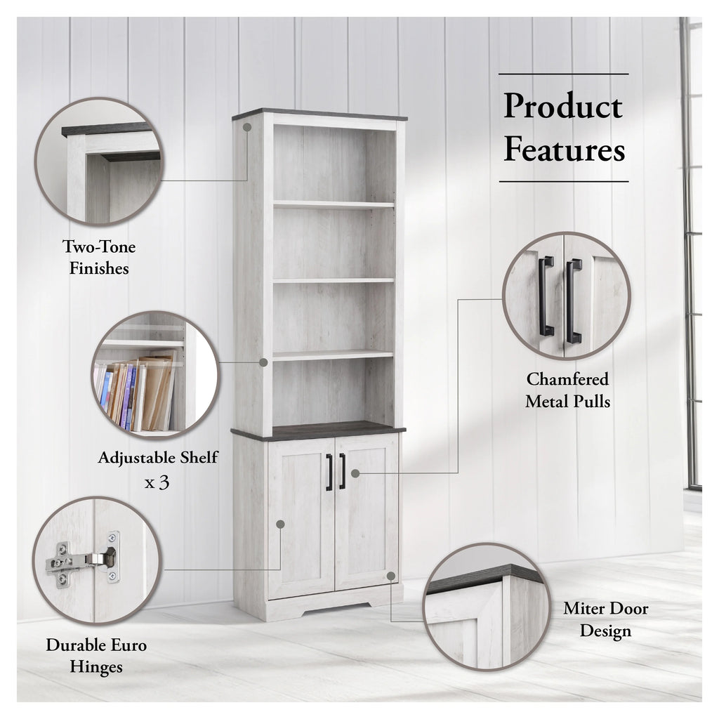 Bibliothèque Prepac Rustic Ridge, blanc délavé, 26 po L x 79,75 po H x 12,5 po P
