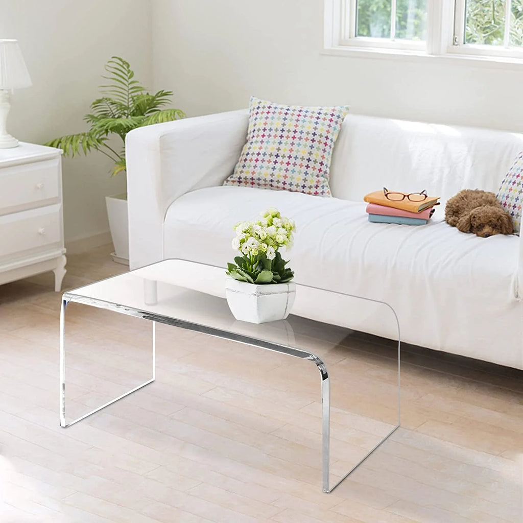Ageszoe Coffee Table with Storage Shelf,Acrylic Modern Clear End Table,Kid's Table for Livingroom, 32"L x 16"W x 16"H"