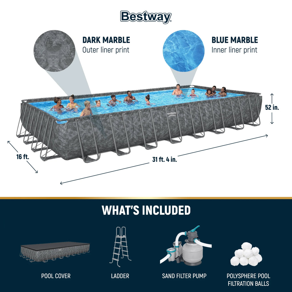 Piscine hors-sol rectangulaire Bestway APX 365 de 31 pi 4 po x 16 pi x 52 po