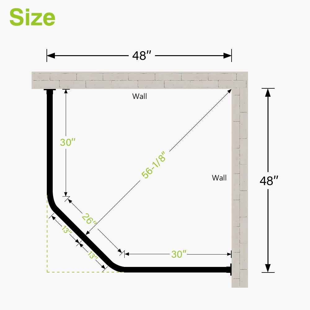 Naiture Stainless Steel 18-1/2" X 26" X 18-1/2" Neo-Angle Shower Curtain Rod with Ceiling Support, Brushed Nickel Finish