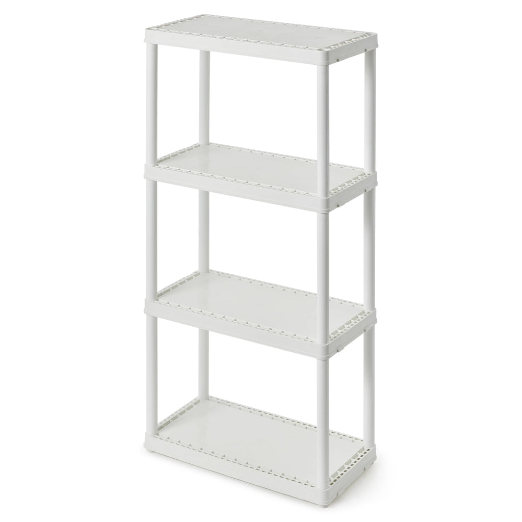 Gracious Living 4 Shelf Fixed Height Solid Light Duty Resin Storage Unit 24 x 12 x 48", White (4 Pack)