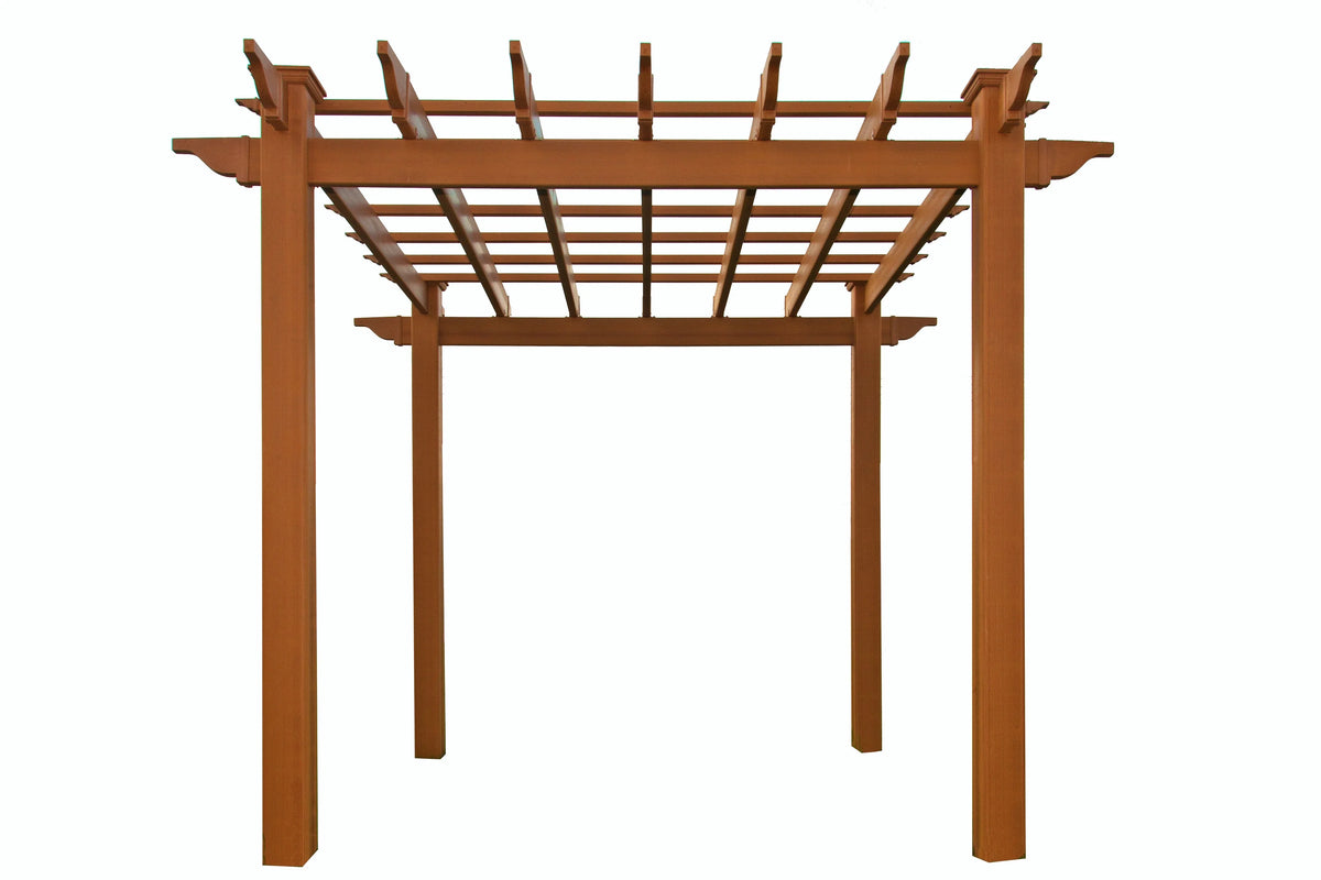 Vita 88"L x 88"W x 95"H Embossed Vinyl Lakewood Pergola, Brown, VA84044
