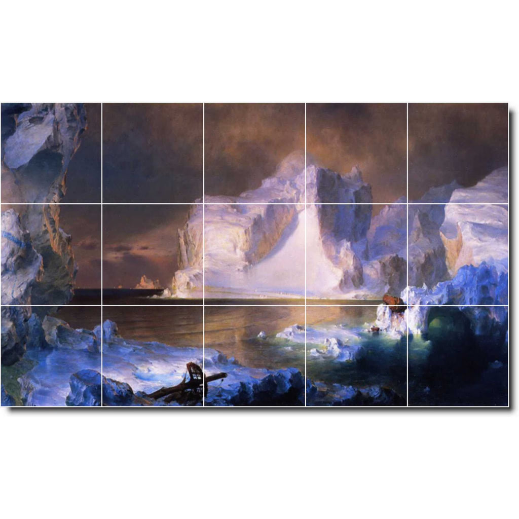 Mural en carreaux de céramique - Peinture de bord de mer de Frederic Church 183. 21,25" l x 12,75" h utilisant (15) carreaux de céramique de 4,25" x 4,25"