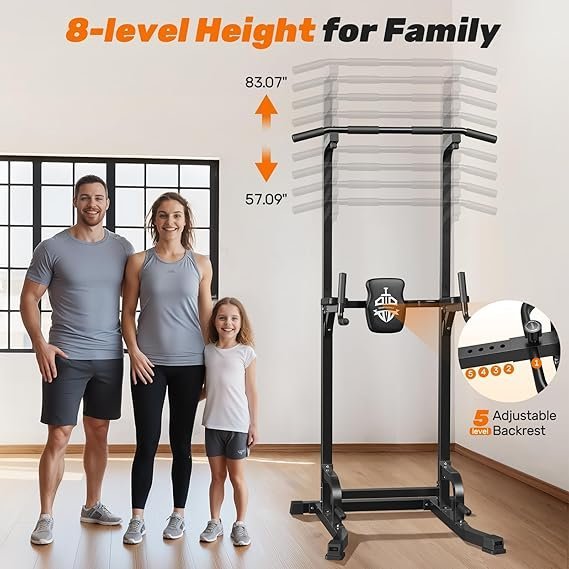 Sportsroyals Power Tower Pull Up Bar Station, 450LBS Stable Pull Up Dip Station for Home Gym Strength Training Equipment | FED Fitness