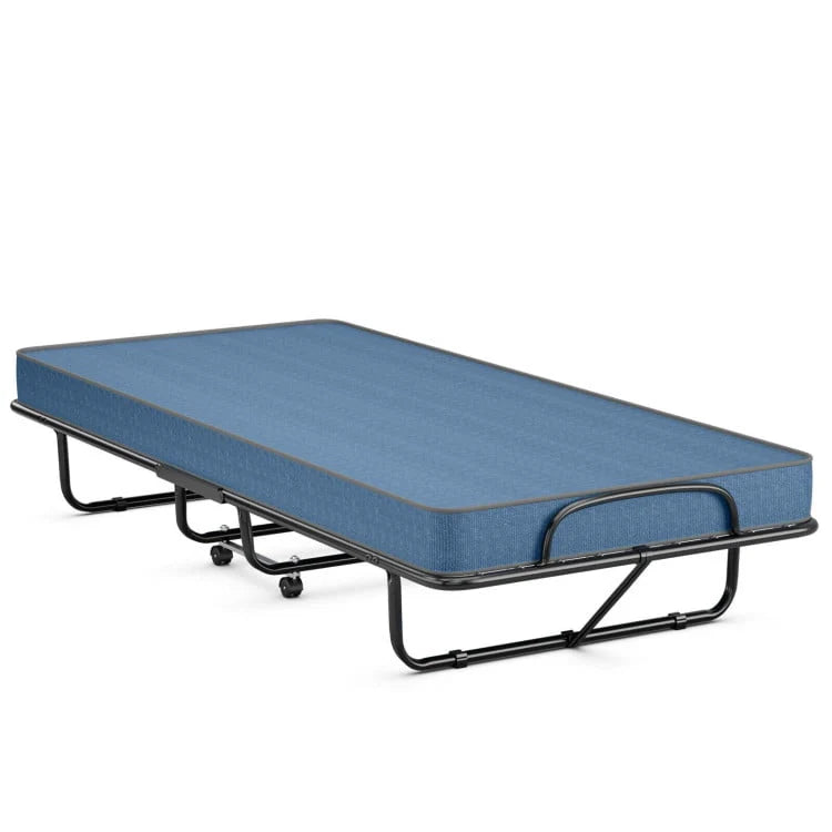 Folding Bed with Memory Foam Mattress, Rollaway Guest Metal Frame for Kids Adults, Portable Sleeping Spare for Bedroom Office, Easy Assembly, 79" x 39"x 15.5"