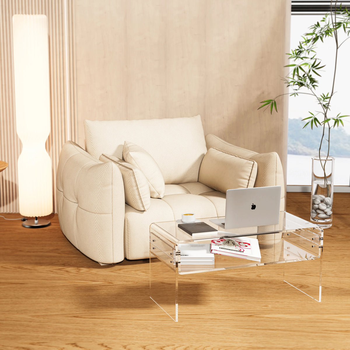 Ageszoe Coffee Table with Storage Shelf,Acrylic Modern Clear End Table,Kid's Table for Livingroom, 32"L x 16"W x 16"H"