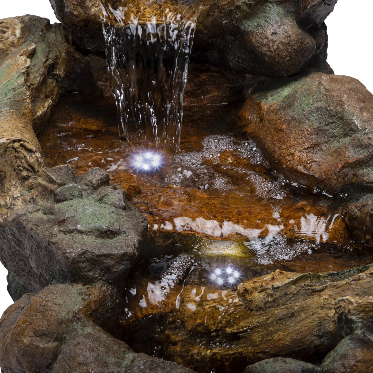 Fontaine de sol en polystone à cascade avec éclairage Alpine Corporation, 59 po x 16 po x 20 po, marron