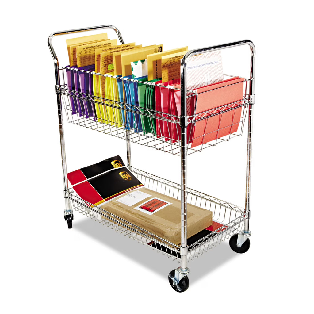 Alera ALEMC3518SR Carry-All 34.88 in. x 18 in. x 39.5 in. Basket/Shelf Mail Cart - Silver
