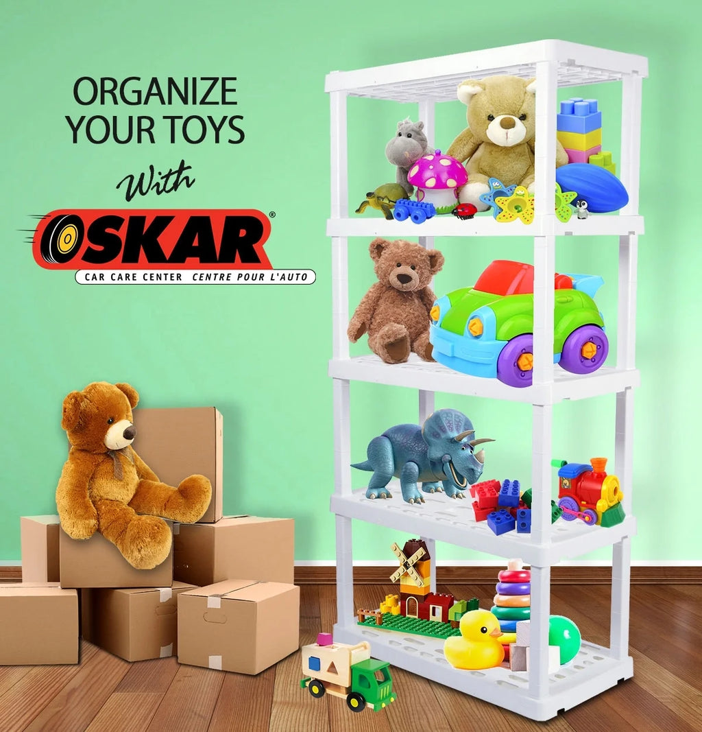 Oskar Plastic Storage Shelves 5-Tier Garage Organizer 74"H x 36"W x 18"D, White 750lb Capacity