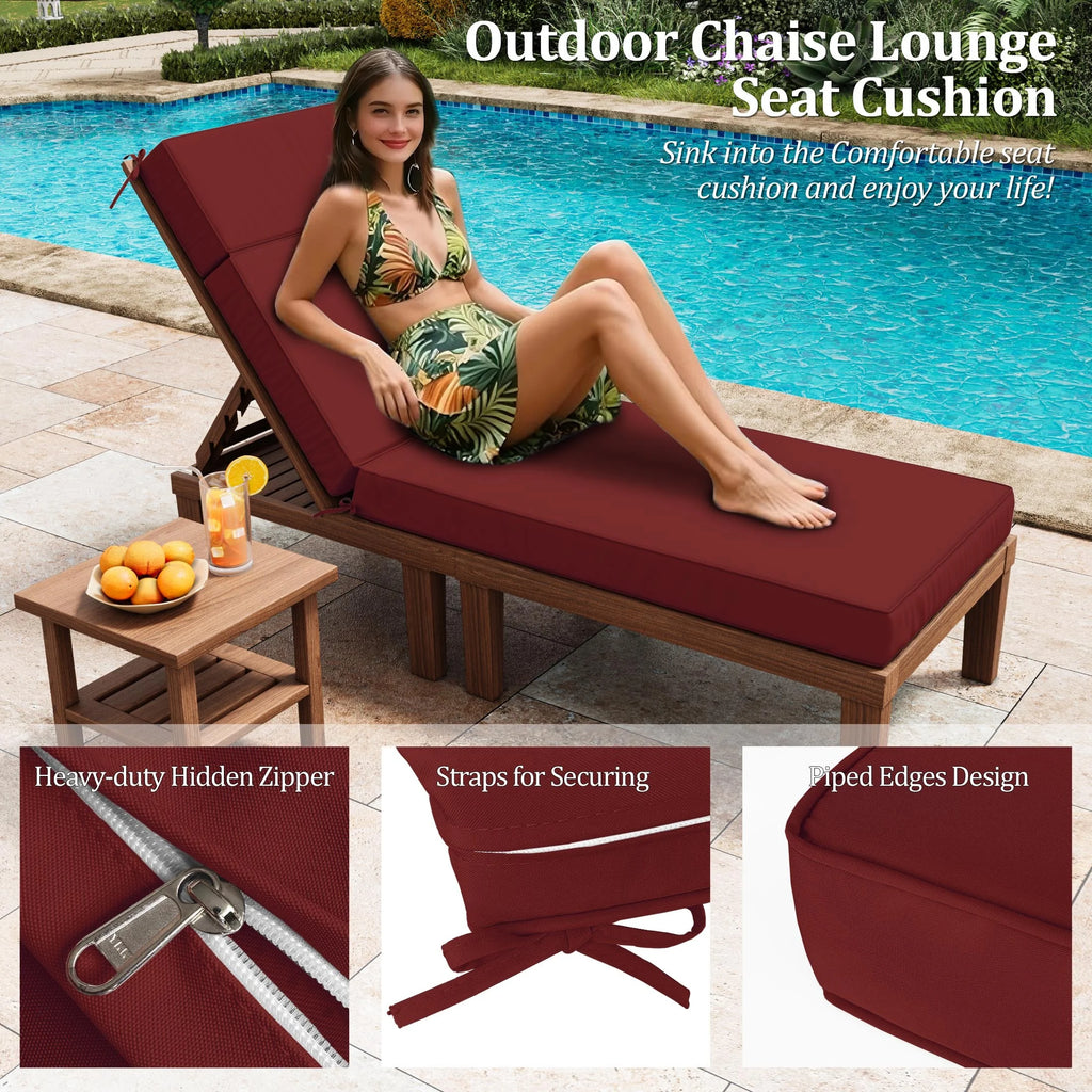 Kimunuk Outdoor Chaise Lounge Cushions set of 2, 80" x 26" x 4" Waterproof Pool Beach Recliner Replacement Cushions with Ties, Navy
