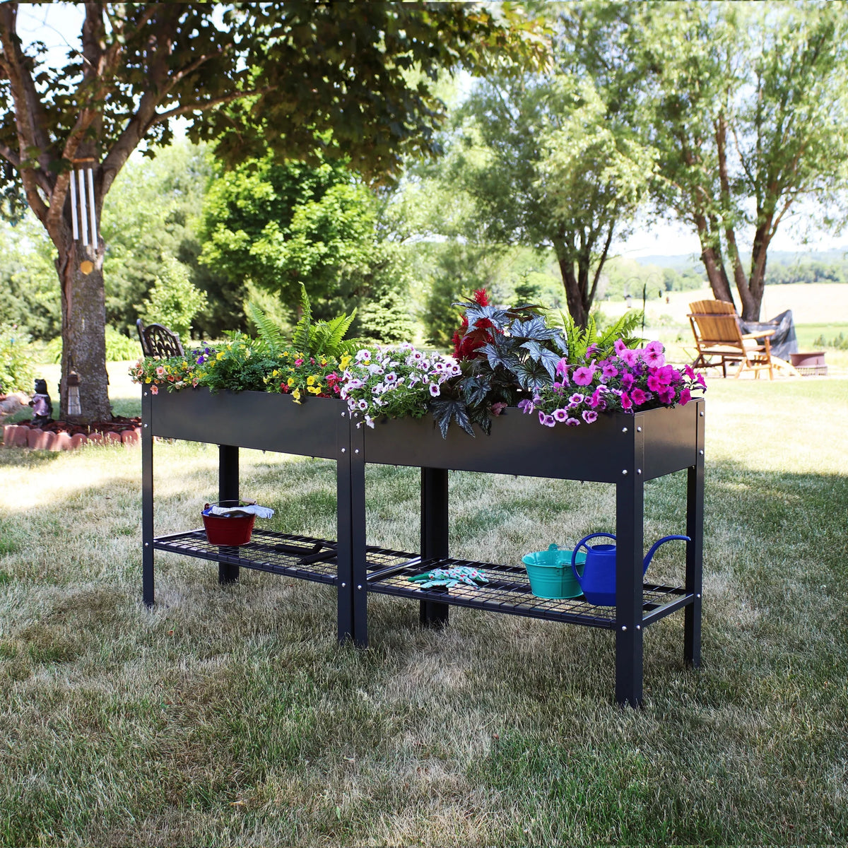 Jardinière surélevée en acier galvanisé noir Sunnydaze, 90,8 cm x 40,6 cm x 80,6 cm, ensemble de 2