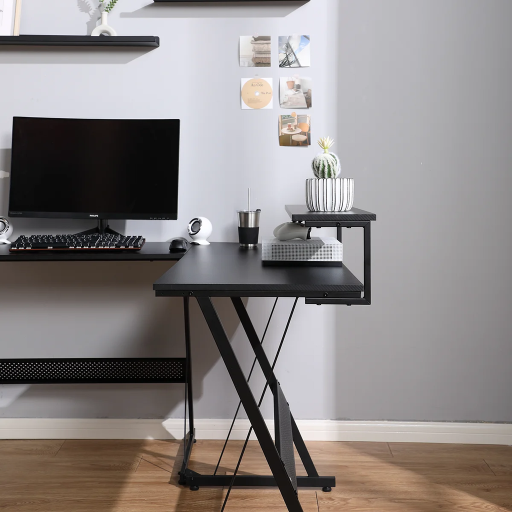 X Rocker L-Shaped Gaming Desk with Storage Shelves - Black