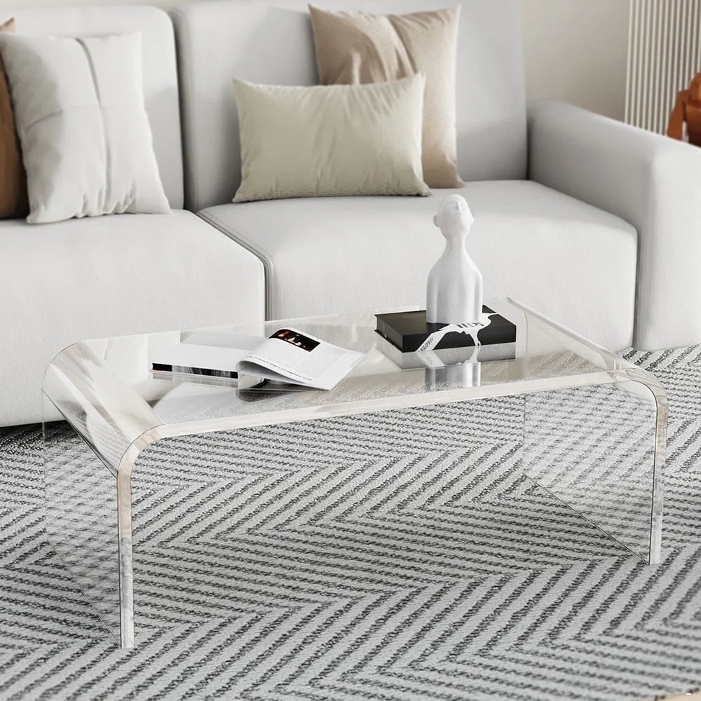 Ageszoe Coffee Table with Storage Shelf,Acrylic Modern Clear End Table,Kid's Table for Livingroom, 32"L x 16"W x 16"H"