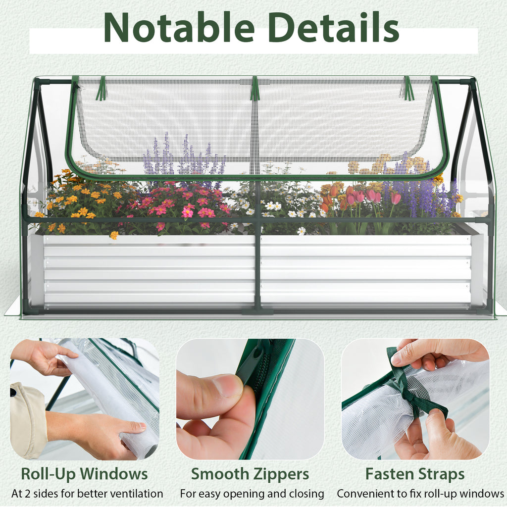 Bac de jardin surélevé galvanisé Topbuy 183 cm x 91 cm x 91 cm avec serre, jardinière sans fond avec housse transparente, kit de bac de plantation extérieur