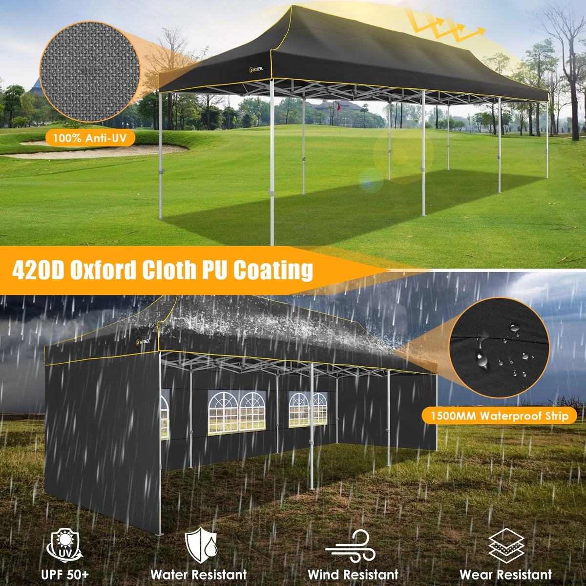 HOTEEL 10ft x 30ft Khaki Pop Up Outdoor Canopy, Waterproof