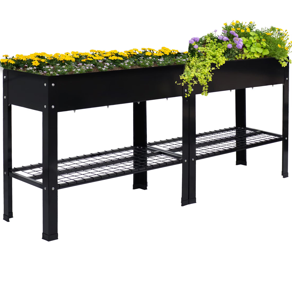 Jardinière surélevée en acier galvanisé noir Sunnydaze, 90,8 cm x 40,6 cm x 80,6 cm, ensemble de 2