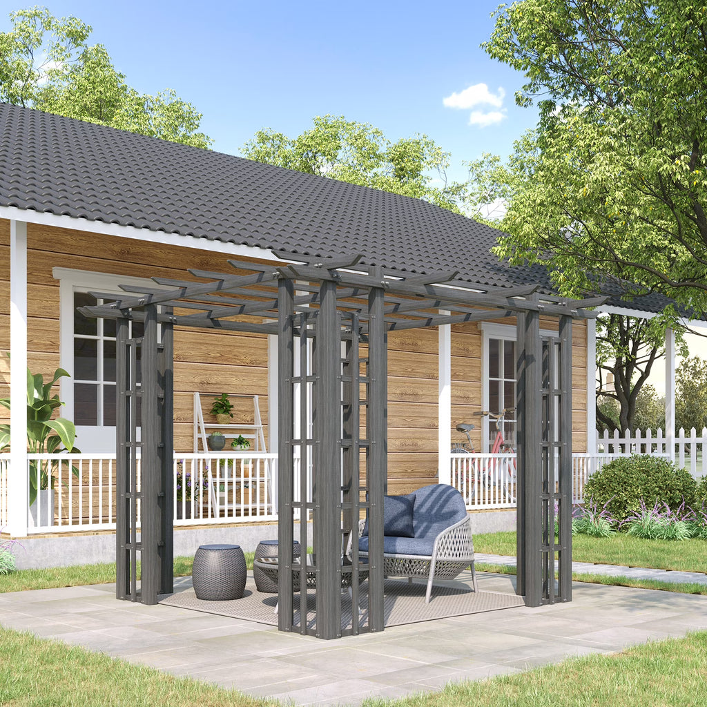 Outsunny 9' x 9' x 7' Dark Grey Vinyl Pergola, Flat Top, Adjustable Canopy
